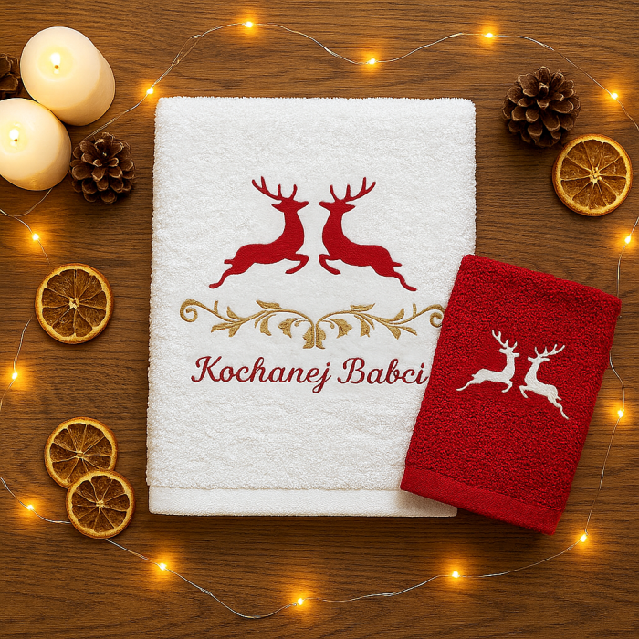Luksusowy Zestaw Świątecznych Ręczników z Bawełny Egipskiej – "Kochanej Babci" (70x140 + 30x50 cm)